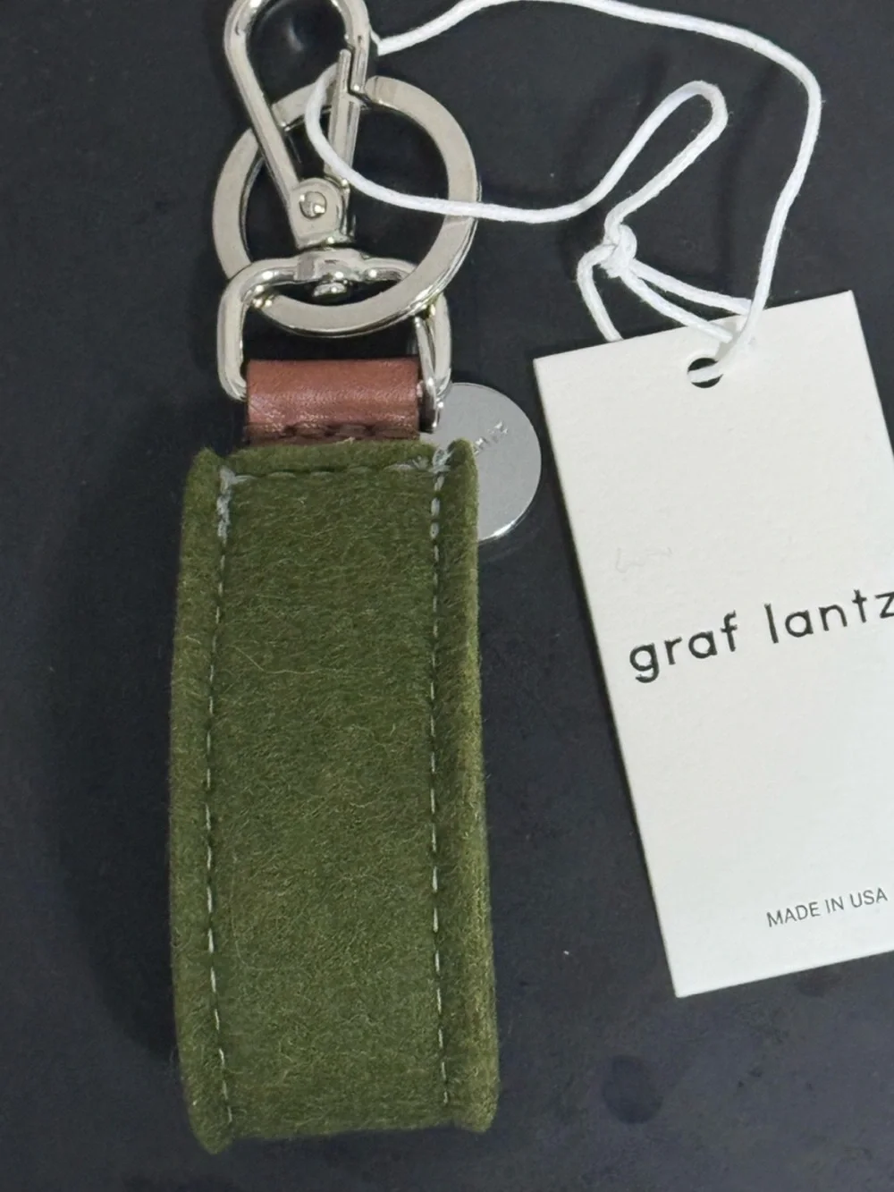 NWT Graf Lantz Merino Wool Loop Key Fob Moss Green